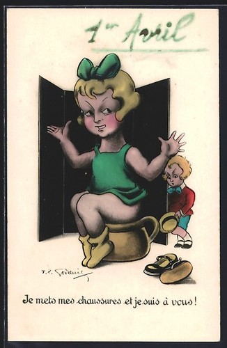 Cartolina ragazza sul - , vaso
