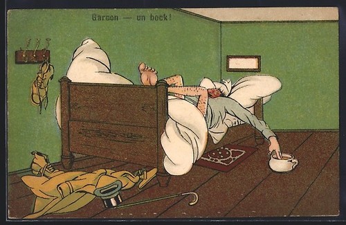 Uomo dorme con una mano - , appeso
